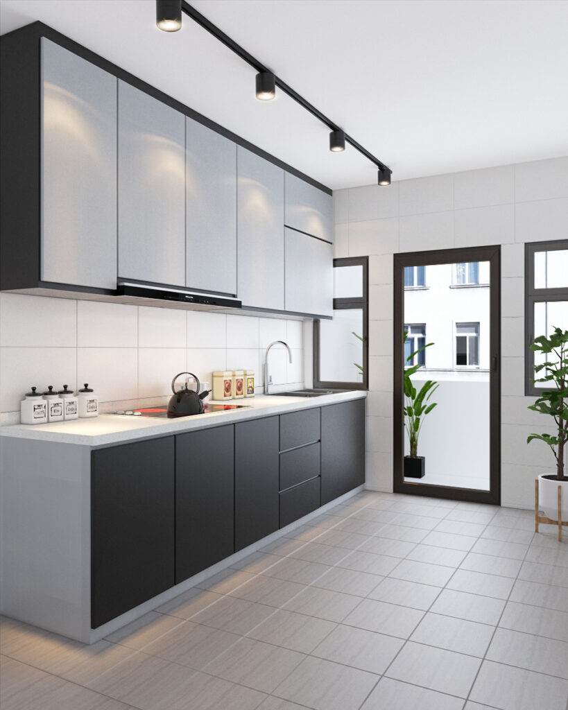 kitchen with grey cabinets